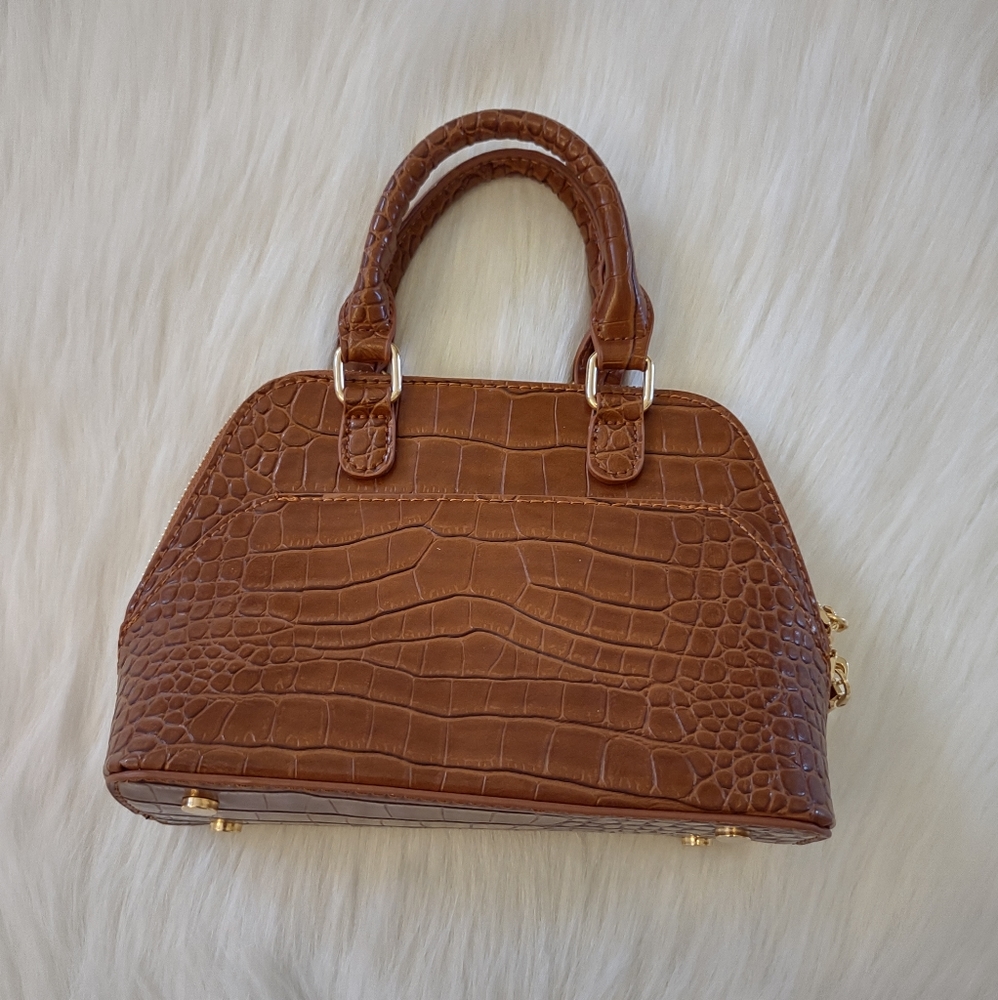 Madison West Tan Croc Print Small Cosmetic Bag - Picture 2 of 10